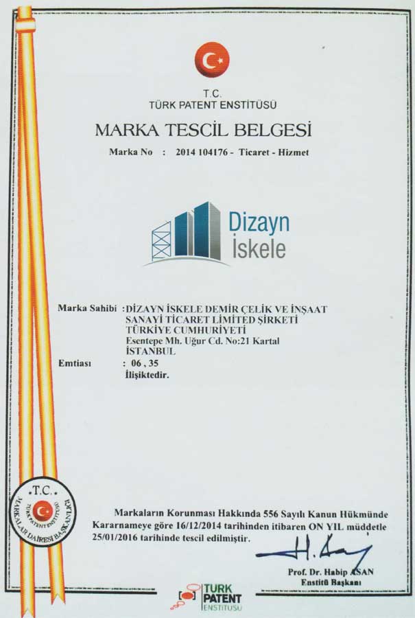 İskele Marka Tescil Belgesi